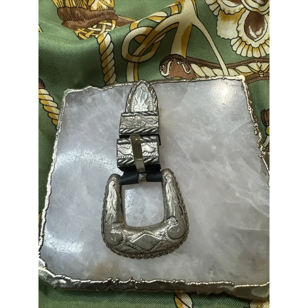 Sterling Silver Jalisco 925 Small Belt Buckle Conco Set Floral Unused Rare